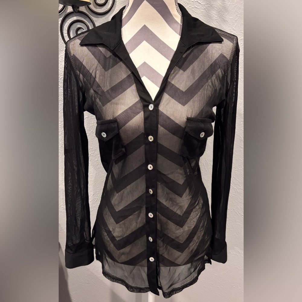 Mesh sheer button-down Shirt